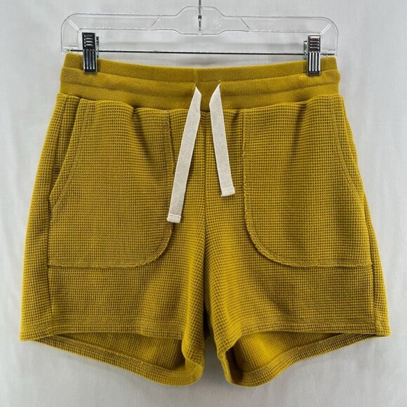 Madewell MWL Textured Waffle Knit Sweatshorts Women S Drawstring Stretch Mustard - Picture 1 of 7